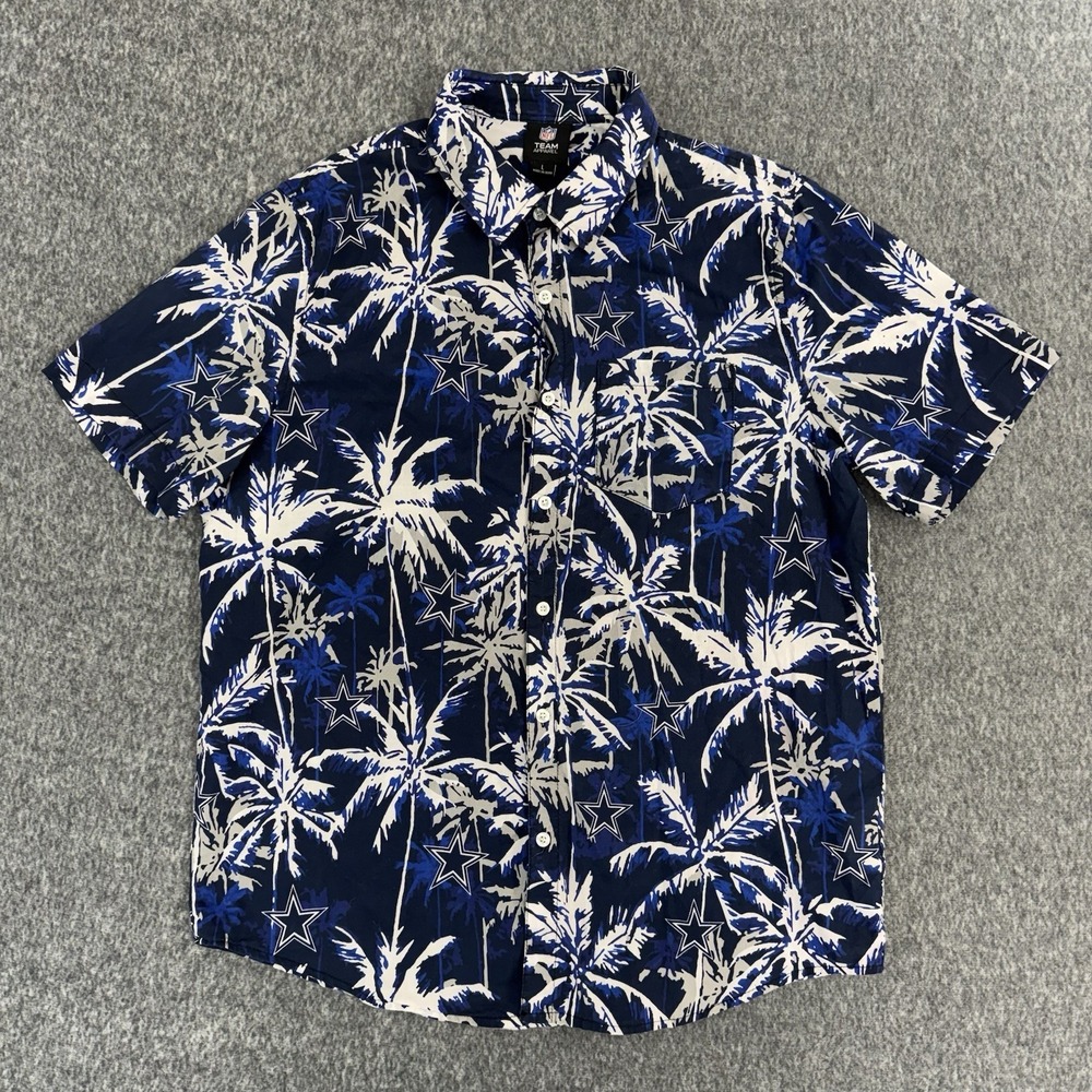 Dallas Cowboys Hawaiian Shirt NFL Team Apparel Blue Palm Mens L Summer Fan Wear